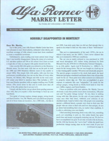 Alfa Romeo Market Letter November 1990 (Digital)